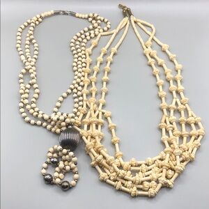 Vintage handmade tribal bone carved bone bead chunky statement necklaces 2 layer
